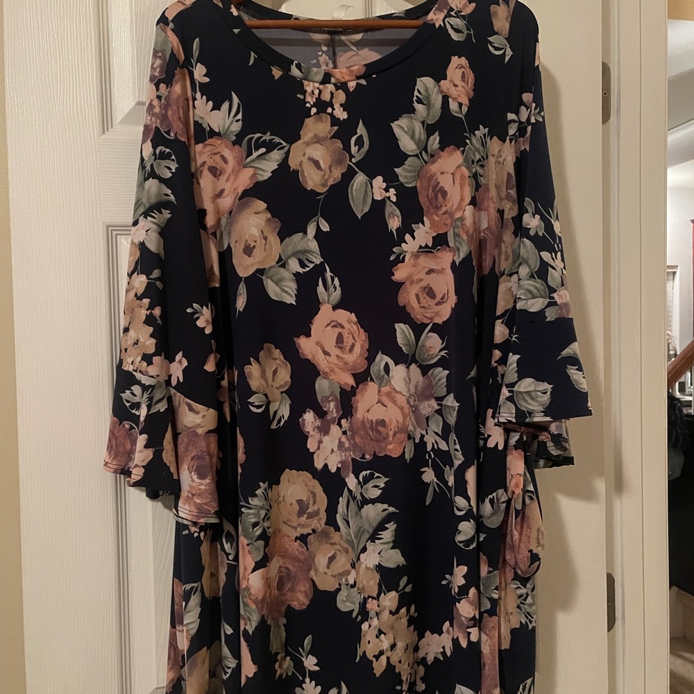 Navy blue with pink flowers
